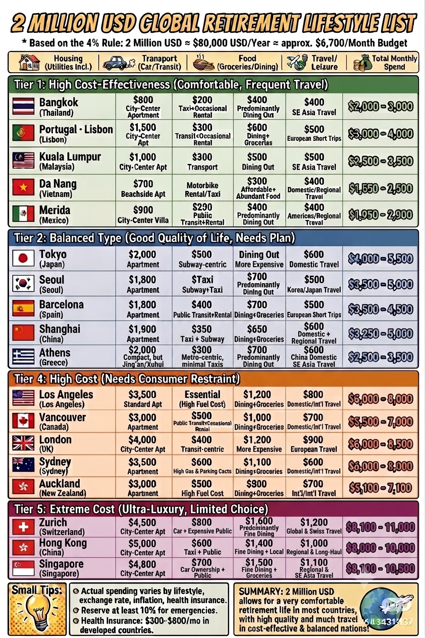2 Million USD Global Retirement Lifestyle list